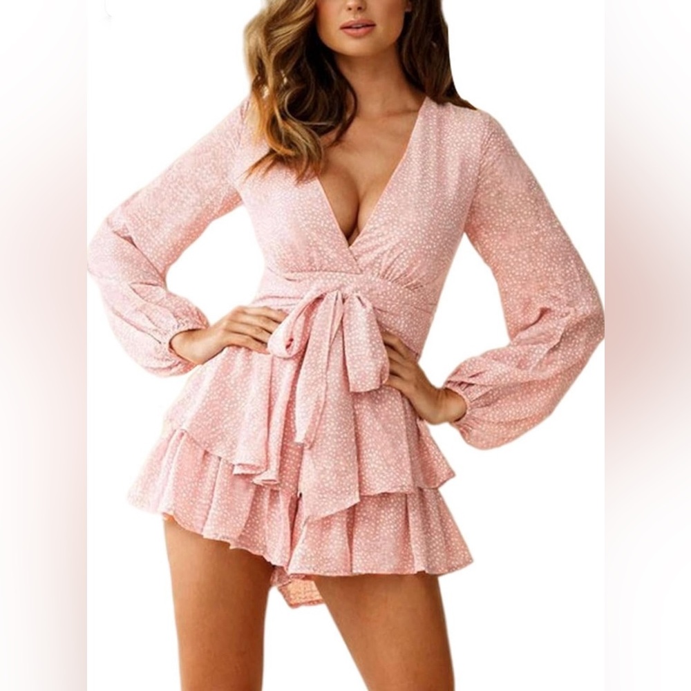 Textured Dot Print Ruffle Romper